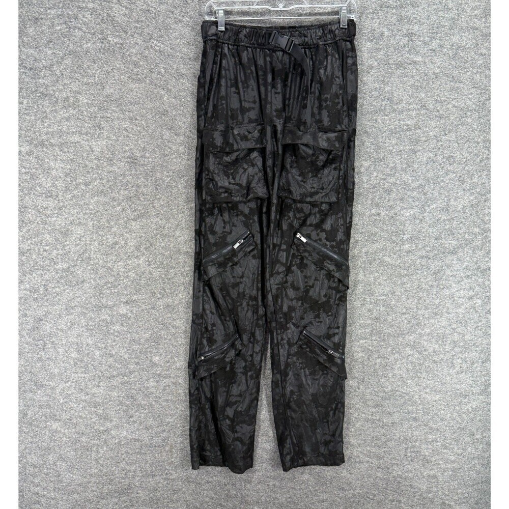 Forever 21 Jogger Pants Men M Medium Black Camouflage Belted Mid Rise Pockets
